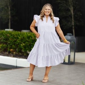 Lavender Tiered Flutter Sleeve Midi Dress